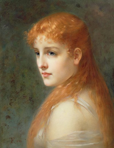 Jong meisje met rood haar, 1895 door Franz Thone